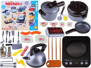 SREBRNY ZESTAW KUCHENNY DO GOTOWANIA, GARNEK, CZAJNIK, PATELNIA, AKCESORIA