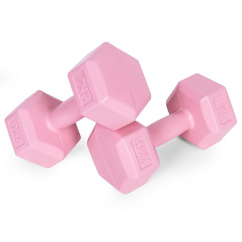 Hantle sześciokątne zestaw 2x2 kg ciężarki do ćwiczeń obciążniki fitness różowe ModernHome