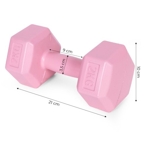 Hantle sześciokątne zestaw 2x2 kg ciężarki do ćwiczeń obciążniki fitness różowe ModernHome