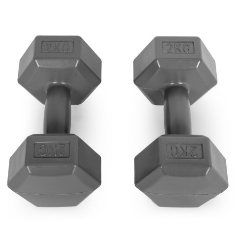 Hantle sześciokątne zestaw 2x2 kg ciężarki do ćwiczeń obciążniki fitness szare ModernHome