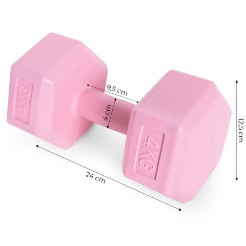 Hantle sześciokątne zestaw 2x4 kg ciężarki do ćwiczeń obciążniki fitness różowe ModernHome