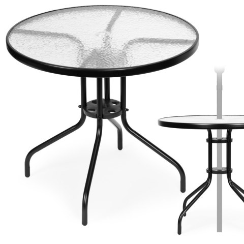 Stolik ogrodowy okrągły 80 cm na taras ogród balkon szkło hartowane otwór na parasol MultiGarden Stolik ogrodowy okrągły 80 cm na taras ogród balkon szkło hartowane otwór na parasol MultiGarden