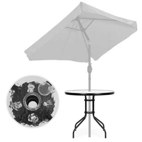 Stolik ogrodowy okrągły 80 cm na taras ogród balkon szkło hartowane otwór na parasol MultiGarden Stolik ogrodowy okrągły 80 cm na taras ogród balkon szkło hartowane otwór na parasol MultiGarden
