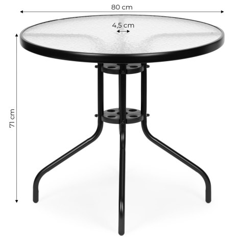 Stolik ogrodowy okrągły 80 cm na taras ogród balkon szkło hartowane otwór na parasol MultiGarden Stolik ogrodowy okrągły 80 cm na taras ogród balkon szkło hartowane otwór na parasol MultiGarden