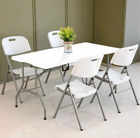 Komplet 4 krzeseł składanych zestaw cateringowy metal HDPE białe ModernHome