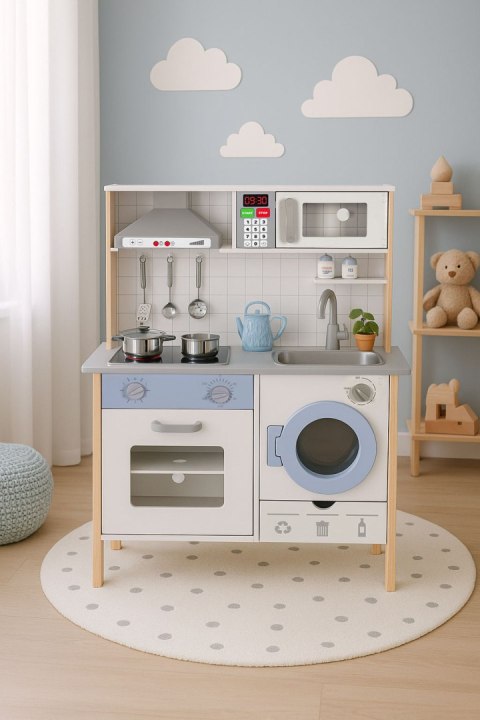 Drewniana kuchnia dla dzieci dźwięki LED piekarnik pralka akcesoria kuchenne ECOTOYS