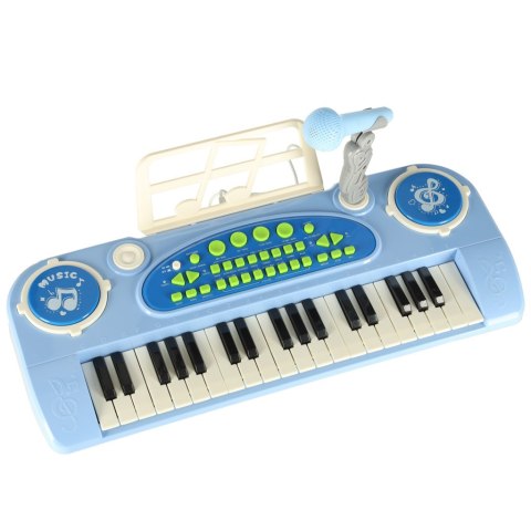 Keyboard dla dzieci pianinko interaktywne organki 37 klawiszy mikrofon statyw niebieskie