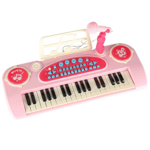 Keyboard dla dzieci pianinko interaktywne organki 37 klawiszy mikrofon statyw różowe
