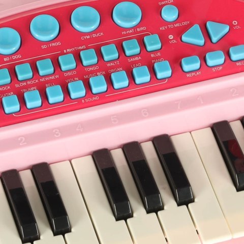 Keyboard dla dzieci pianinko interaktywne organki 37 klawiszy mikrofon statyw różowe