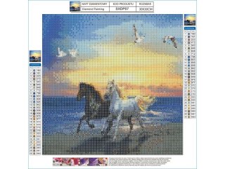 HAFT DIAMENTOWY, OBRAZ, MOZAIKA DIAMENTOWA DIAMOND PAINTING, DWA KONIE BIAŁY I CZARNY 30X30CM