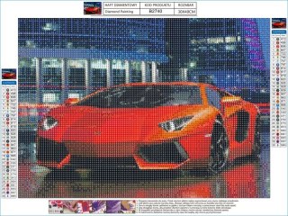 HAFT DIAMENTOWY, OBRAZ, MOZAIKA DIAMENTOWA DIAMOND PAINTING, LAMBORGHINI 40X30CM