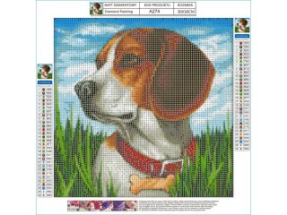 HAFT DIAMENTOWY, OBRAZ, MOZAIKA DIAMENTOWA DIAMOND PAINTING, PIES BEAGLE 30X30CM