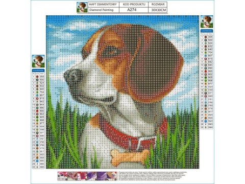 HAFT DIAMENTOWY, OBRAZ, MOZAIKA DIAMENTOWA DIAMOND PAINTING, PIES BEAGLE 30X30CM HAFT DIAMENTOWY, OBRAZ, MOZAIKA DIAMENTOWA DIAMOND PAINTING, PIES BEAGLE 30X30CM