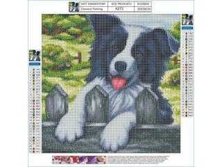 HAFT DIAMENTOWY, OBRAZ, MOZAIKA DIAMENTOWA DIAMOND PAINTING, PIES NA PŁOCIE 30X30CM