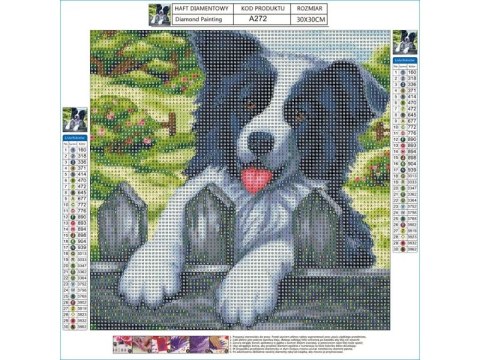 HAFT DIAMENTOWY, OBRAZ, MOZAIKA DIAMENTOWA DIAMOND PAINTING, PIES NA PŁOCIE 30X30CM