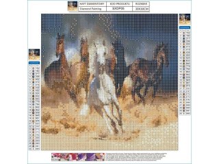 HAFT DIAMENTOWY, OBRAZ, MOZAIKA DIAMENTOWA DIAMOND PAINTING, STADO KONI W GALOPIE 30X30CM