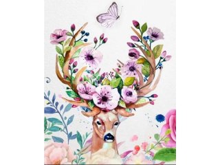 OBRAZ MALOWANIE PO NUMERACH RAMA 40X50CM JELEŃ - KWIECISTE POROŻE
