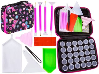 AKCESORIA HAFT DIAMENTOWY, KOLOROWE ETUI + 30 POJEMNIKÓW + AKCESORIA ZESTAW DO DIAMOND PAINTING