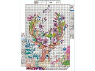 HAFT DIAMENTOWY, OBRAZ, MOZAIKA DIAMENTOWA DIAMOND PAINTING, JELEŃ - KWIECISTE POROŻE 30X40CM