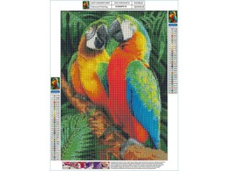 HAFT DIAMENTOWY, OBRAZ, MOZAIKA DIAMENTOWA DIAMOND PAINTING, KOLOROWE ARY PAPUGI 30X40CM