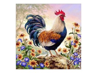 HAFT DIAMENTOWY, OBRAZ, MOZAIKA DIAMENTOWA DIAMOND PAINTING, KOLOROWY KOGUT 30X30CM