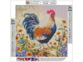 HAFT DIAMENTOWY, OBRAZ, MOZAIKA DIAMENTOWA DIAMOND PAINTING, KOLOROWY KOGUT 30X30CM
