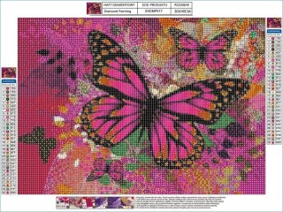 HAFT DIAMENTOWY, OBRAZ, MOZAIKA DIAMENTOWA DIAMOND PAINTING, MOTYLE W RÓŻU 40X30CM