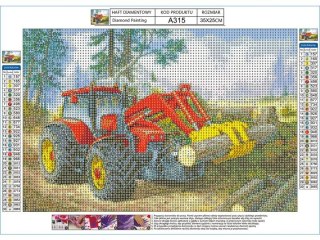 HAFT DIAMENTOWY, OBRAZ, MOZAIKA DIAMENTOWA DIAMOND PAINTING, TRAKTOR Z CHWYTAKIEM 35X25CM