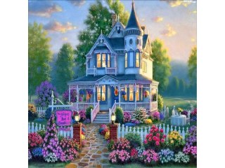 HAFT DIAMENTOWY, OBRAZ, MOZAIKA DIAMENTOWA DIAMOND PAINTING, WILLA Z OGRODEM 30X40CM