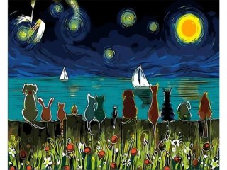 OBRAZ MALOWANIE PO NUMERACH RAMA 50X40CM ZWIERZĘTA NAD JEZIOREM