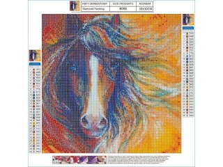 DUŻY HAFT DIAMENTOWY, OBRAZ, MOZAIKA DIAMENTOWA DIAMOND PAINTING, ABSTRAKCYJNY KOŃ 40X40CM