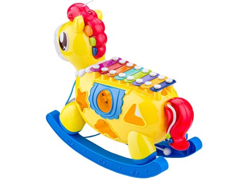 EDUKACYJNY KONIK NA BIEGUNACH INTERAKTYWNY SORTER, CYMBAŁKI, KLOCKI, MELODIE