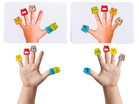 GRA NA REFLEKS ŁAPKI, PALUSZKI W GÓRĘ, FINGERS UP GAME, KOLOROWE NAPARSTKI, KARTY, DZWONEK, KTO PIERWSZY