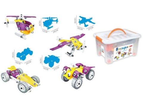 KLOCKI ELASTYCZNE, KONSTRUKCYJNE 100 EL. FORMUŁA 1, QUAD, HELIKOPTER, SAMOLOT DO ROZKRĘCANIA I SKRĘCANIA 4W1