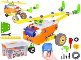 KLOCKI ELASTYCZNE, KONSTRUKCYJNE 163 EL. SAMOCHÓD, QUAD, HELIKOPTER, SAMOLOT, ROBOT DO ROZKRĘCANIA I SKRĘCANIA 5W1