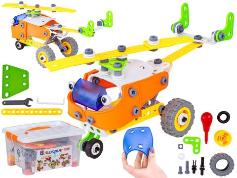 KLOCKI ELASTYCZNE, KONSTRUKCYJNE 163 EL. SAMOCHÓD, QUAD, HELIKOPTER, SAMOLOT, ROBOT DO ROZKRĘCANIA I SKRĘCANIA 5W1