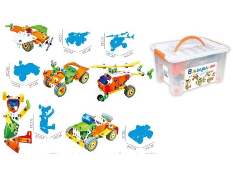 KLOCKI ELASTYCZNE, KONSTRUKCYJNE 163 EL. SAMOCHÓD, QUAD, HELIKOPTER, SAMOLOT, ROBOT DO ROZKRĘCANIA I SKRĘCANIA 5W1