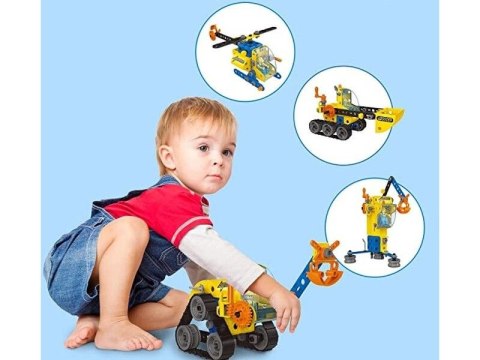 KLOCKI KONSTRUKCYJNE, MASZYNY, POJAZDY BUDOWLANE, AUTO, HELIKOPTER, DŹWIG, SAMOCHÓD DO ROZKRĘCANIA I SKRĘCANIA 6W1