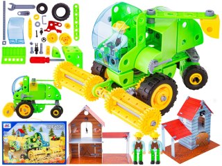 KLOCKI KONSTRUKCYJNE ZESTAW ROLNIKA, FARMERA 153 EL. POJAZDY ROLNICZE, KOMBAJN, STODOŁA, TRAKTOR DO ROZKRĘCANIA I SKRĘCANIA 8W1