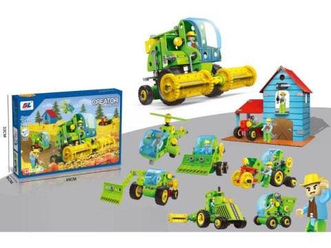 KLOCKI KONSTRUKCYJNE ZESTAW ROLNIKA, FARMERA 153 EL. POJAZDY ROLNICZE, KOMBAJN, STODOŁA, TRAKTOR DO ROZKRĘCANIA I SKRĘCANIA 8W1