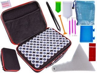 AKCESORIA HAFT DIAMENTOWY, ETUI + 60 POJEMNIKÓW + AKCESORIA ZESTAW DO DIAMOND PAINTING