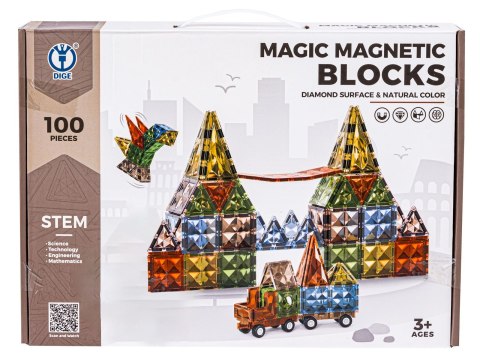 KONSTRUKCYJNE KLOCKI MAGNETYCZNE 100 ELEMENTÓW