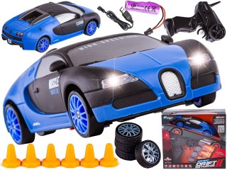 SAMOCHÓD DO DRIFTU, AUTO RC DRIFT 1:24 2,4 GHZ 4WD CZARNO-NIEBIESKIE BUGATTI