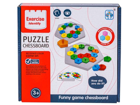 EDUKACYJNA GRA LOGICZNA NA REFLEKS KARTY, UKŁADANKA "PUZZLE CHESSBOARD" KLOCKI + 30 KART