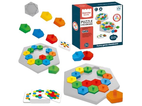 EDUKACYJNA GRA LOGICZNA NA REFLEKS KARTY, UKŁADANKA "PUZZLE CHESSBOARD" KLOCKI + 30 KART