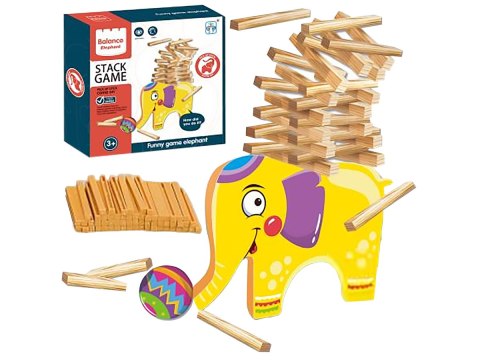 EDUKACYJNA GRA ZRĘCZNOŚCIOWA "STACK GAME", ZBUDUJ WIEŻĘ, UKŁADANKA, KLOCKI + SŁOŃ