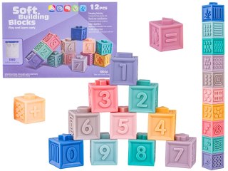 EDUKACYJNY ZESTAW KLOCKÓW DLA MALUCHA, MIĘKKIE KLOCKI, CYFERKI, FIGURY GEOMETRYCZNE, KSZTAŁTY 12 SZTUK