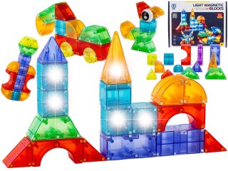 KLOCKI MAGNETYCZNE, KONSTRUKCYJNE, ŚWIECĄCE ELEMENTY, FIGURY 3D 64 EL.