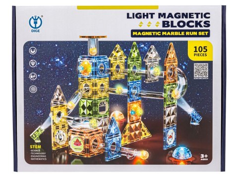 KLOCKI MAGNETYCZNE KONSTRUKCYJNE TOR KULKOWY ŚWIECĄCE ELEMENTY 142 EL. KULODROM