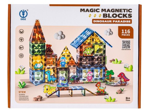 KONSTRUKCYJNE KLOCKI MAGNETYCZNE PARK DINOZAURÓW 116 EL.